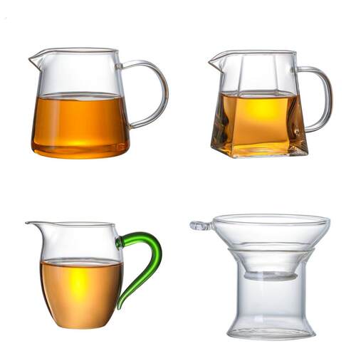 高档加厚公道杯过滤分茶器耐高温玻璃一体公杯茶漏套装茶具配件