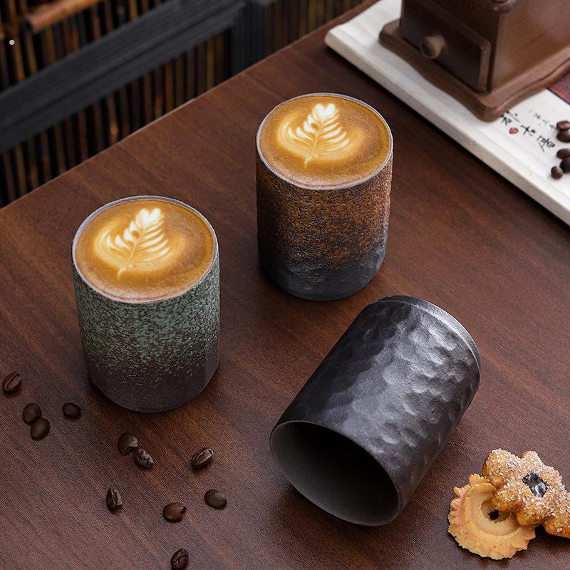 领美粗陶窑变直筒暖手杯中式复古杯子家用水杯茶杯办公杯咖啡杯