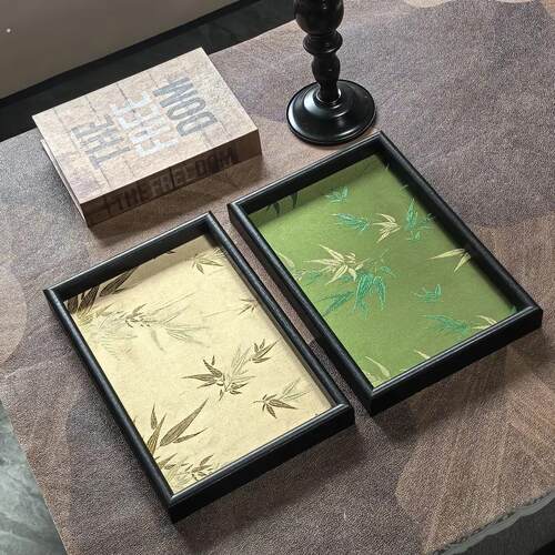 彷刺绣光影竹叶款托盘收纳托盘置物盘小物件收纳盘客厅桌面托盘