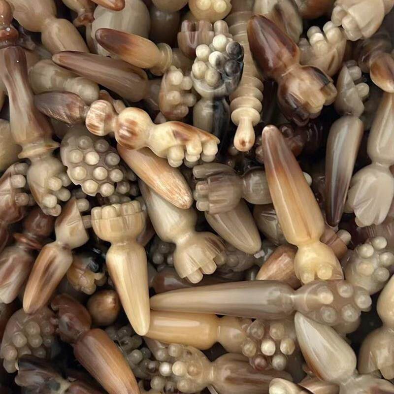 牛角一体莲蓬面部眼部穴位按摩白牦牛手工雕刻拨筋棒脸部头部按摩