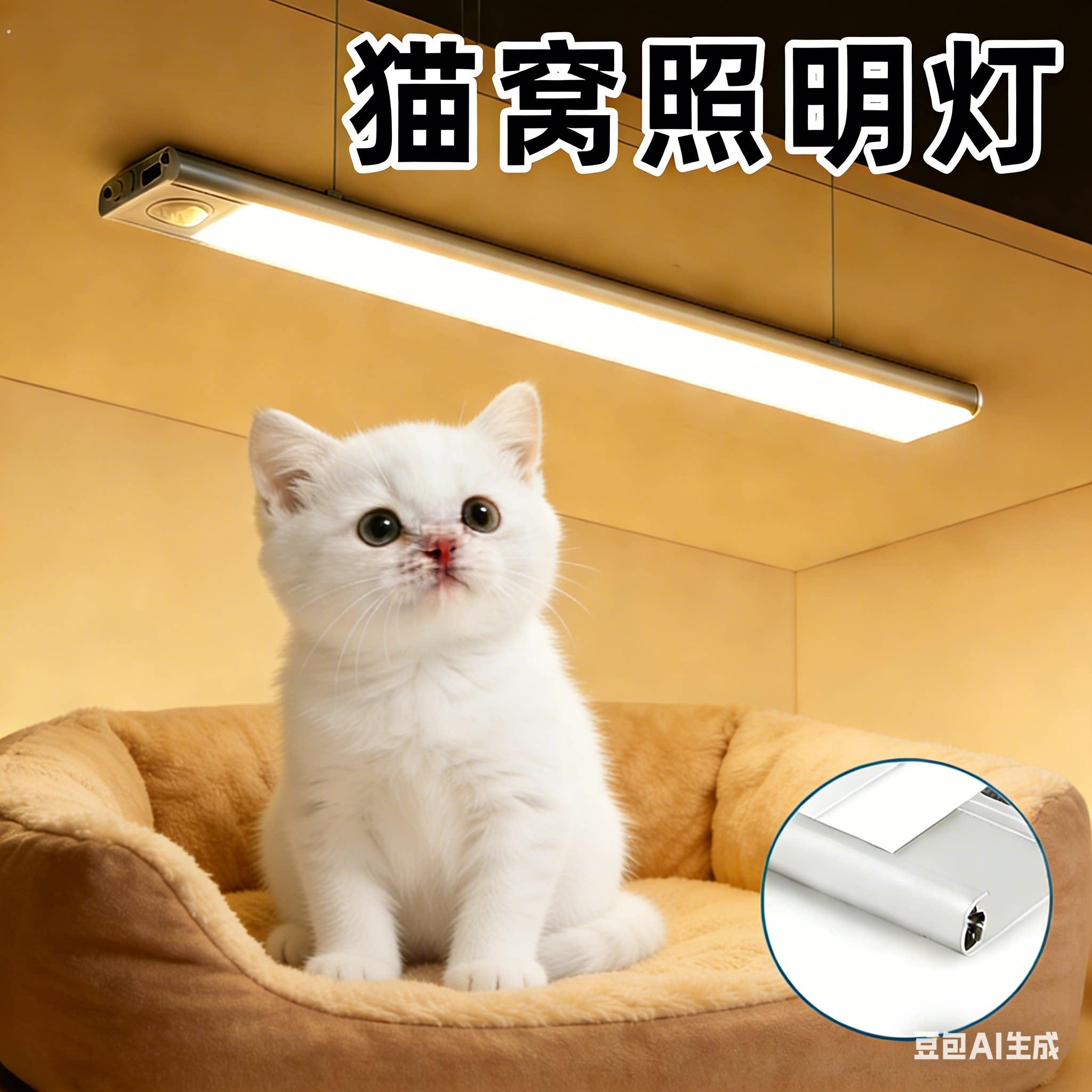 猫窝照明灯磁吸可调节食堂灯宠物猫咪感应灯狗窝专用小夜灯猫笼灯
