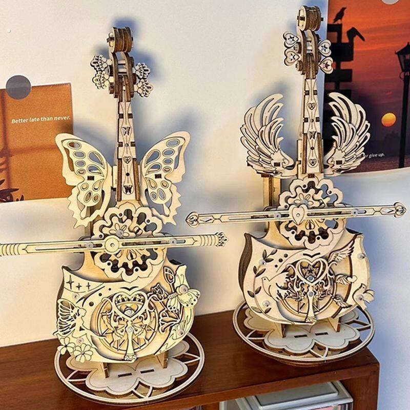 手工天使之翼大提琴积木拼装天空之城音乐八音盒生日礼物送女生