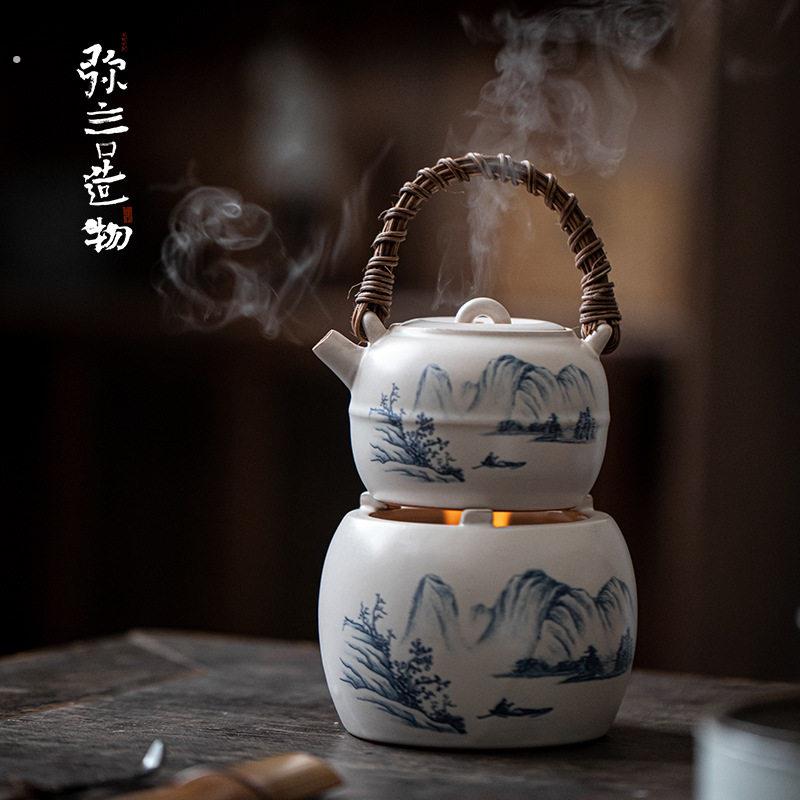 复古粗陶围炉煮茶套装蜡烛酒精炉煮温茶器户外烤茶炉煮茶壶烧水壶