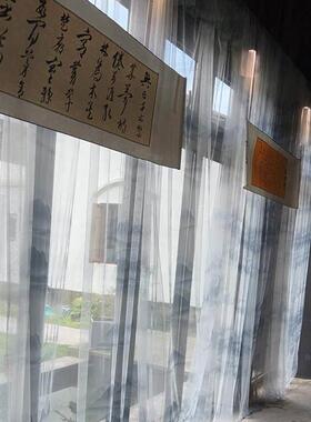 山水画纱幔柔软绿色黑色幼儿园环创婚庆背景水墨画中式古风网纱