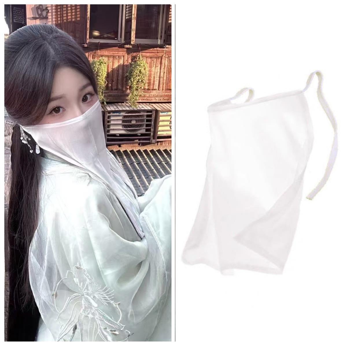 古风超仙白纱半遮面帘面纱女古装汉服神秘遮脸纱新款防晒高档透气