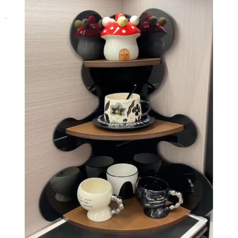 转角小收纳层架杯架转角置物架桌面水杯咖啡杯餐桌旁茶具小型置物