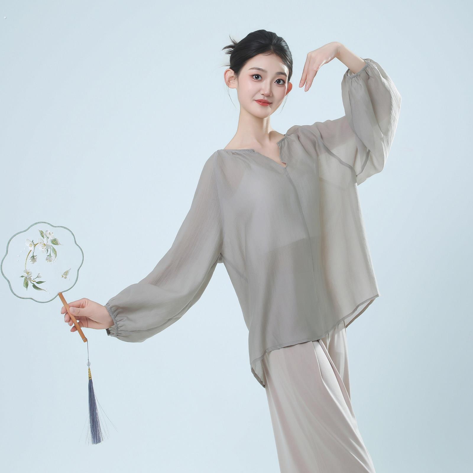 朵棠古典舞身韵服飘逸宽松网纱罩衫形体现代舞蹈练功服中国舞纱衣