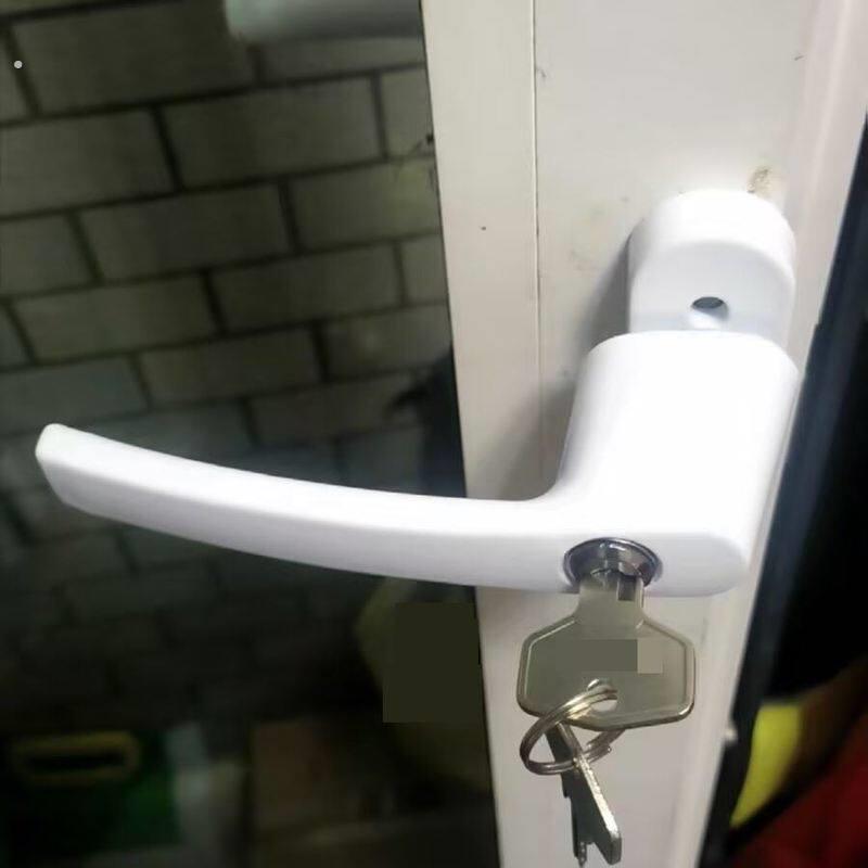 塑钢拉手 旋转传动闭对开穿保险执手带钥匙锁拨纽方钢分体门把手