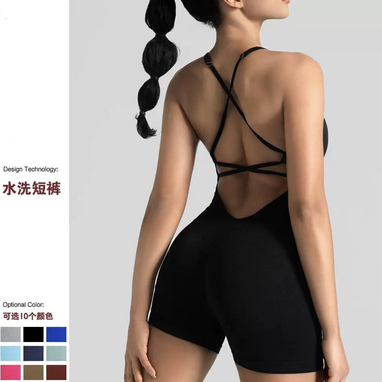 欧美无缝连身瑜伽服户外美背运动内衣蜜桃臀健身服吊带连身紧身衣
