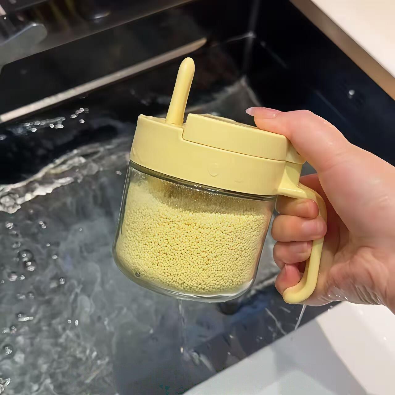 密封调味瓶勺仓分离调味罐家用调味罐玻璃盐罐厨房调味料瓶罐分装
