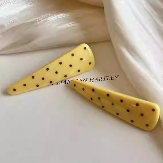 韩系高级黄色波点发夹女浏海侧边夹小发卡夹子可爱头饰发饰卡子
