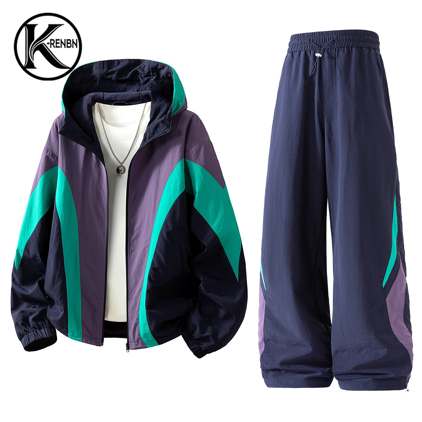 K-RENBN男士秋季拼接撞色两件套