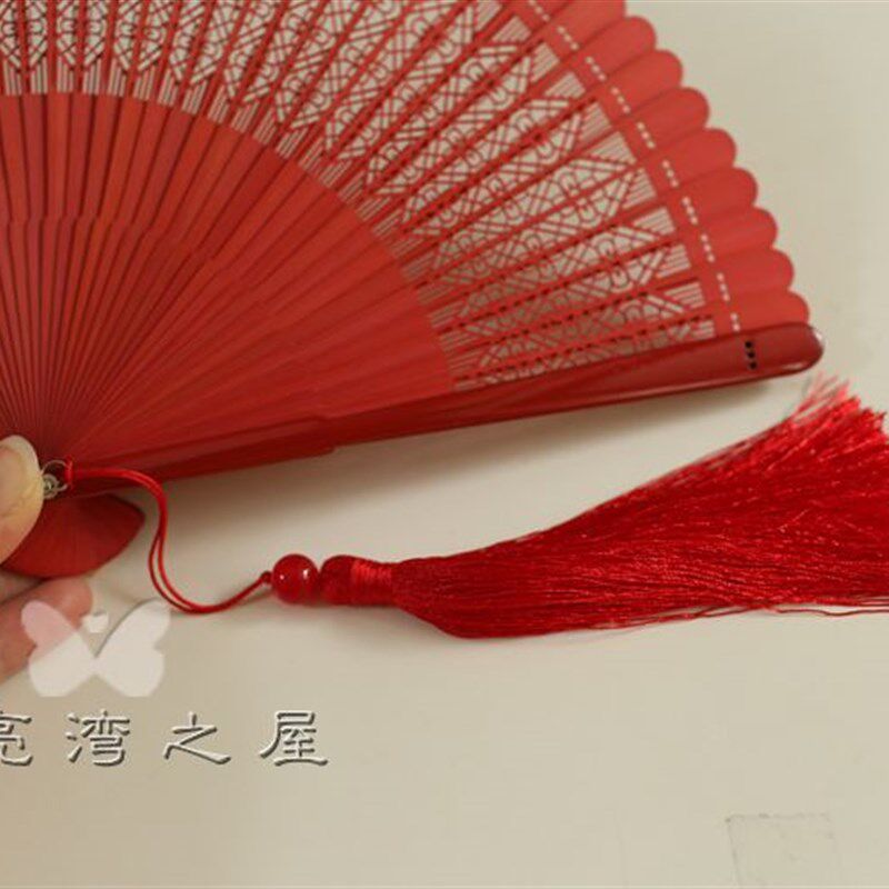 【高档精品扇】出口日式折扇 全竹扇子 礼品扇 烤漆 大红色玫瑰花