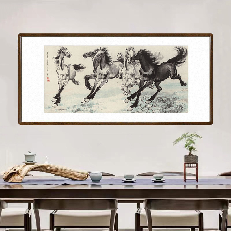 徐悲鸿六骏图国画新中式客厅背景墙装饰画办公室马到成功横版字画