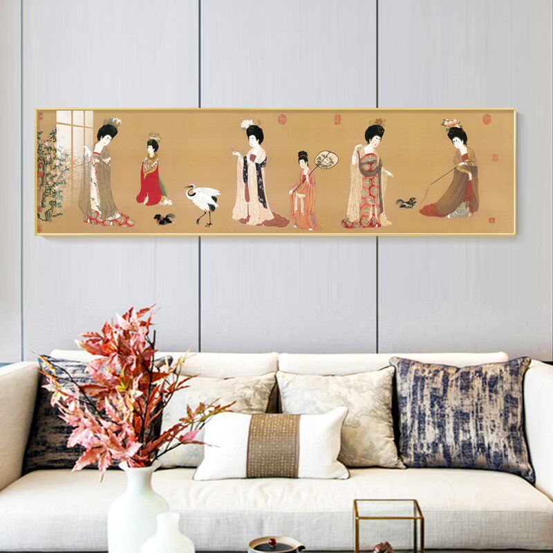 水墨宣言新中式古典装饰画茶室书房唐代壁画中国风簪花仕女图挂画