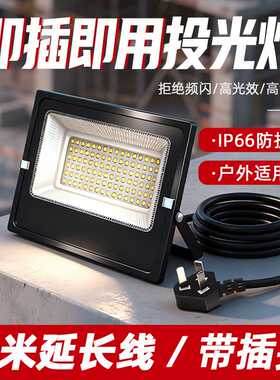 LED投光灯含4m插头线免安装接电即用室外防水IP66照明灯大功率