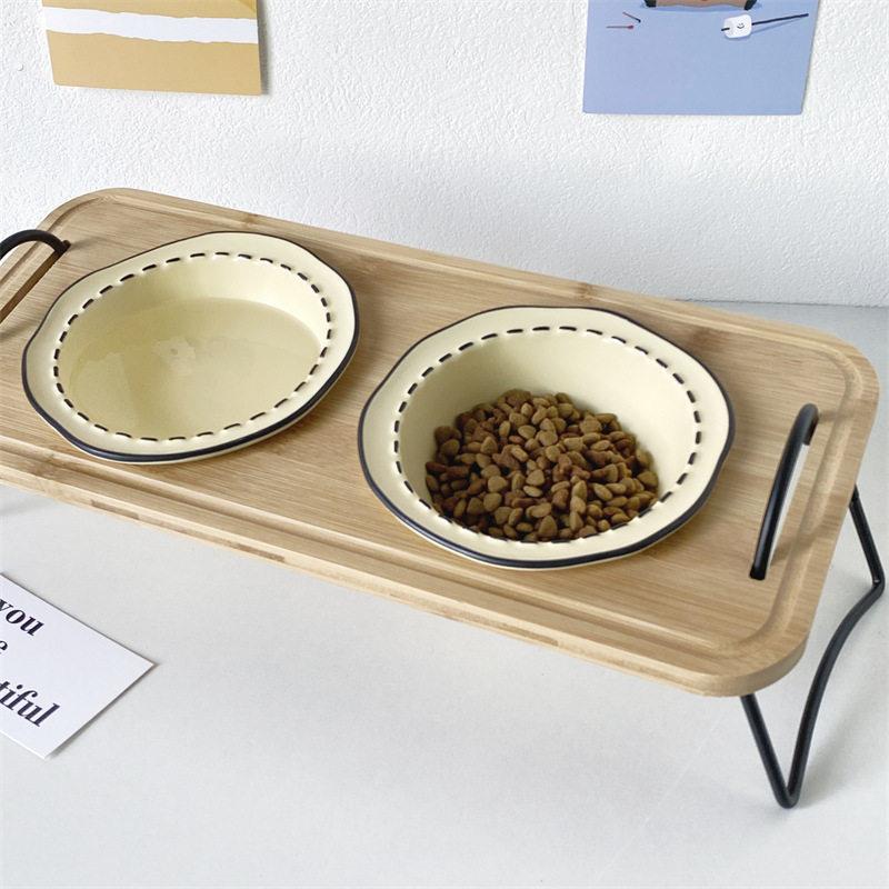 陶瓷猫碗猫咪食盆猫咪粮碗狗盆狗碗饮水碗双碗保护颈椎宠物碗用品