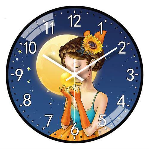 天极星挂钟女生女孩可爱励志钟表静音免打孔跳舞蹈圆形装饰石英表