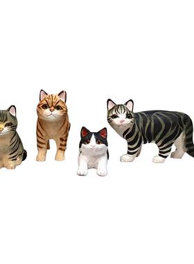 木制工艺猫纯手工雕刻可爱猫摆件可定制礼品家居装饰品创意客厅