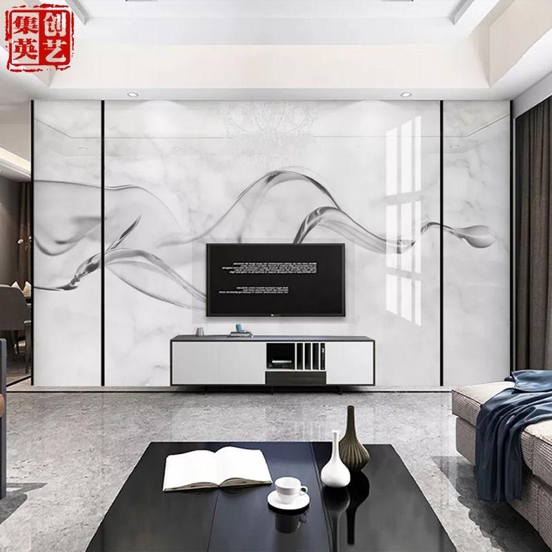 背景墙瓷砖现代简约微晶石电视墙客厅抽象水墨线条电视背景影视墙