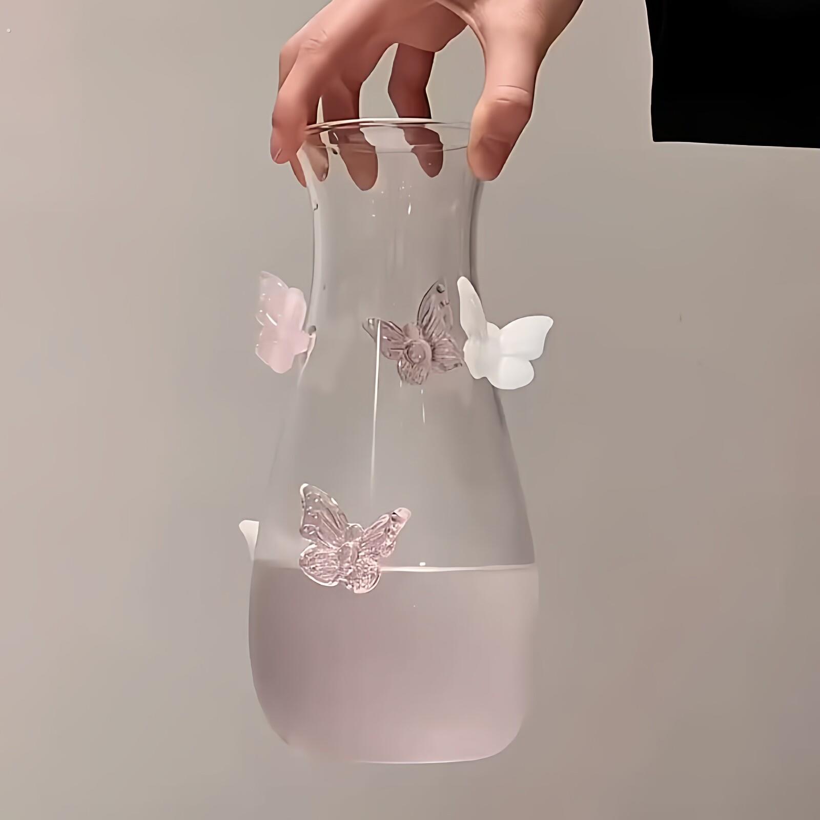 高级感立体蝴蝶冷水壶透明玻璃家用水壶多功能醒酒器家居装饰摆件