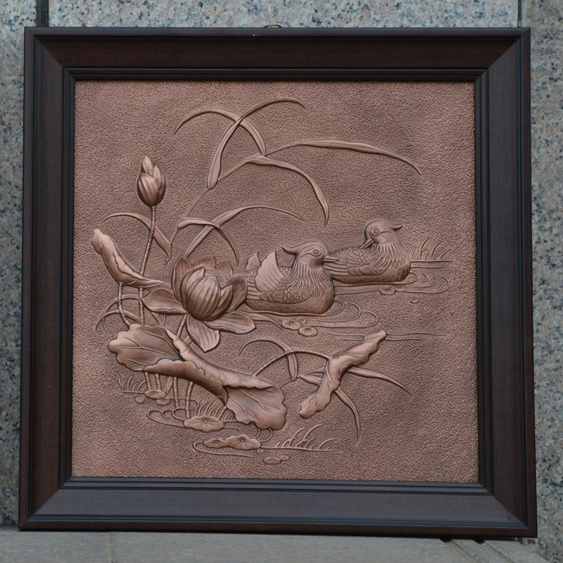 紫铜浮雕画新中式餐厅玄关走廊装饰铜画手工锻打电表箱壁画挂画
