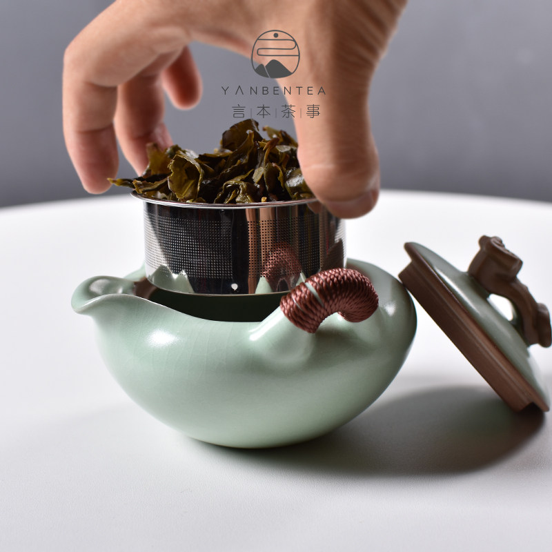 汝窑茶壶开片可养汝瓷手抓壶带过滤内胆陶瓷功夫茶具家用泡茶单壶