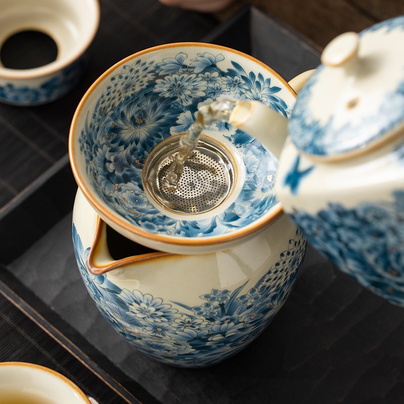 汝窑金万花茶滤组茶漏公道杯过滤网茶叶过滤器家用高档茶具配件