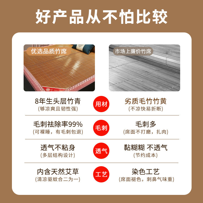 竹席凉席夏天2023新款席子草席藤席夏季天然单人凉竹席双面竹纤维
