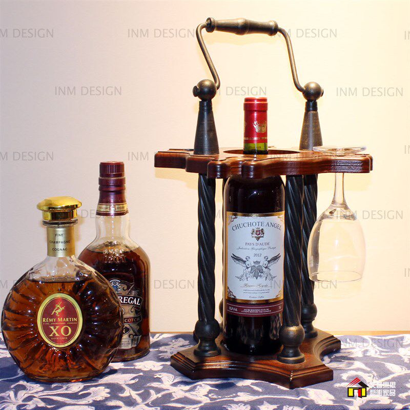复古红酒架餐厅摆设创意餐桌美式欧式铁艺客厅装饰品摆件吊杯架