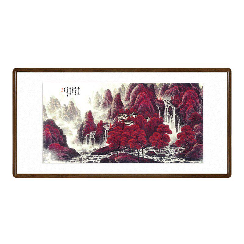 国画山水画客厅装饰画办公室招财字画酒店茶楼挂画李可染万山红遍