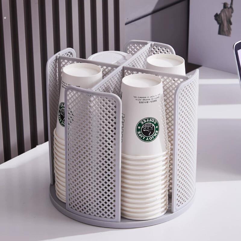 杯架饮水机一次性杯子收纳置物架取杯器桌面水杯纸杯旋转放置托盘