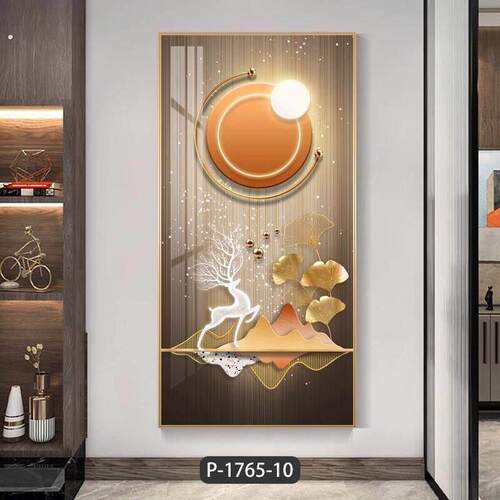 玄关麋鹿装饰画现代简约入户客厅走廊壁画轻奢风过道竖版大气挂画