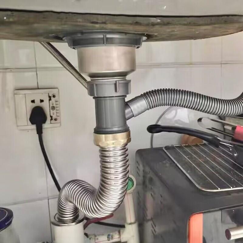 防鼠咬水槽洗菜盆防臭溢水器不锈钢管单槽器厨房提篮配件