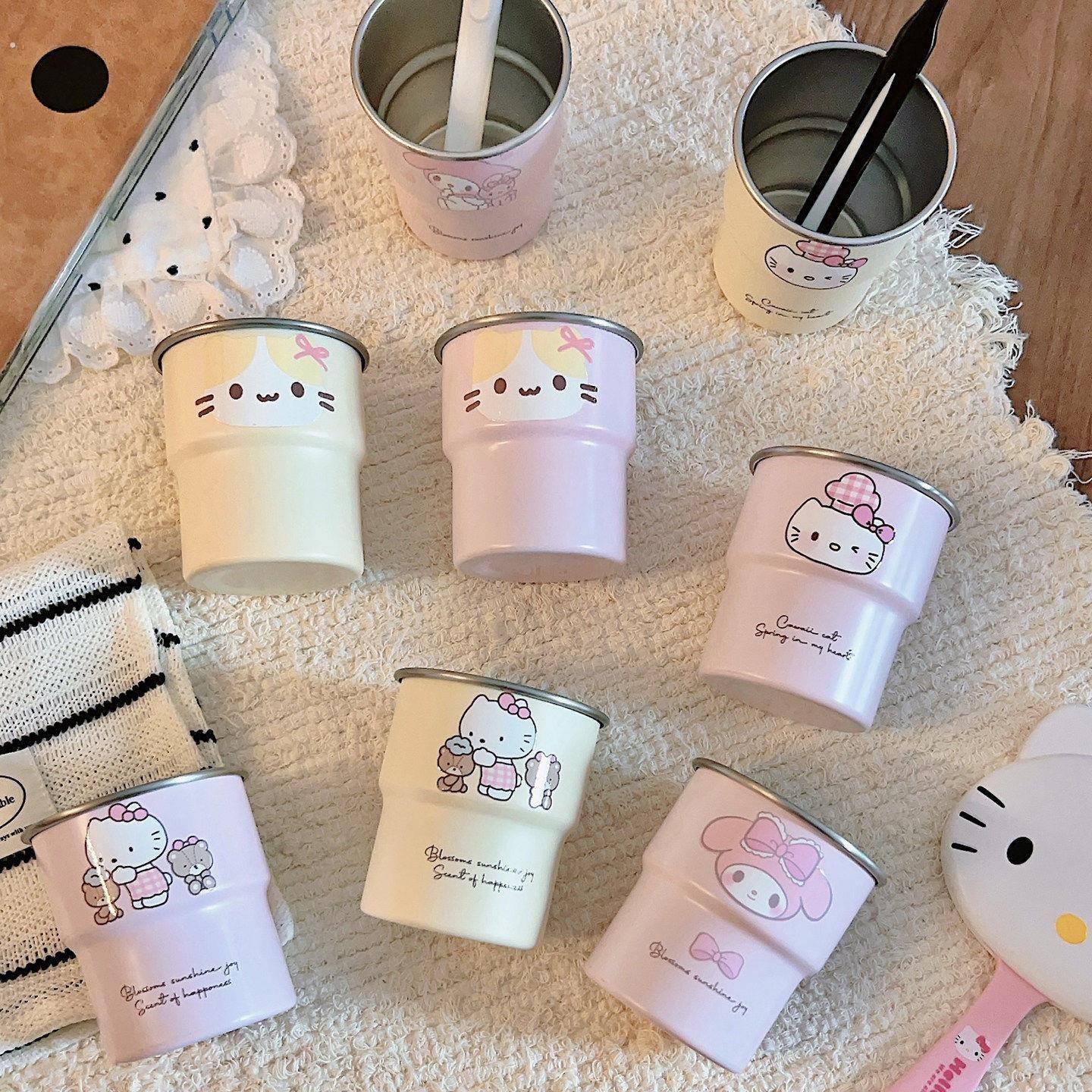 可爱蝴蝶结猫咪漱口杯家用随行杯不锈钢杯子高颜值少女心牙刷牙缸