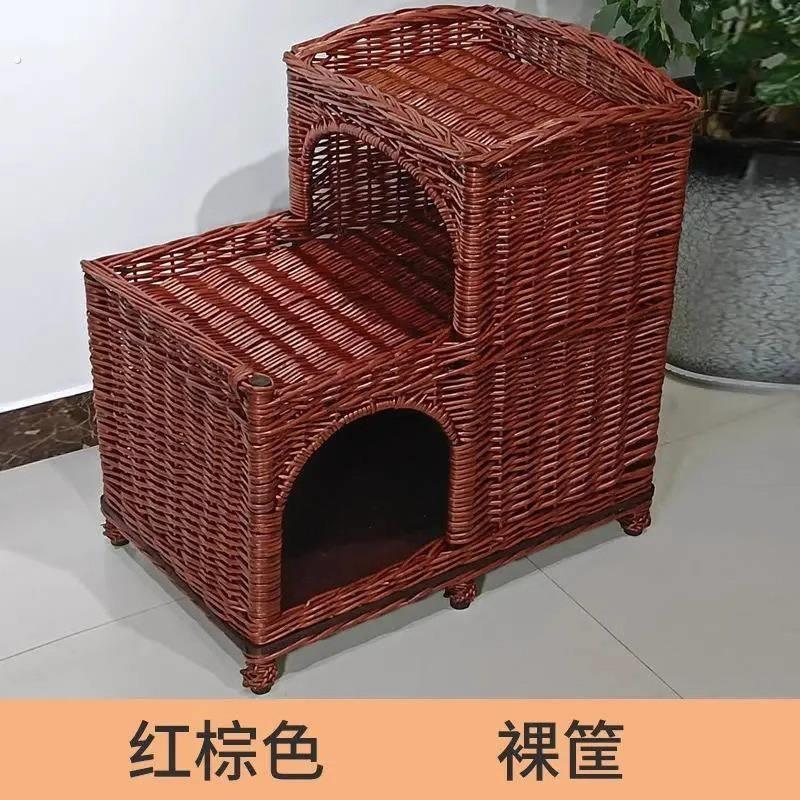 猫窝夏天藤编猫窝猫屋别墅四季通用梯形猫笼猫舍猫窝网红猫咪窝