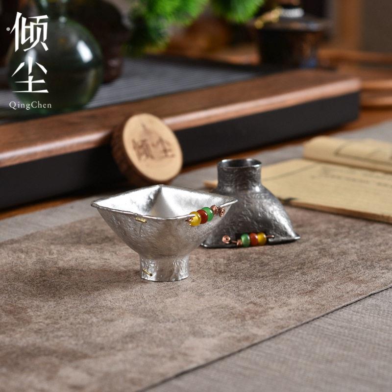 四方彩石纯锡导茶器 足锡手工茶漏 高颜值茶倒 手工做旧投茶器