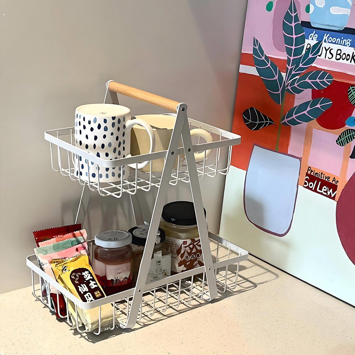 桌面置物架杯子手提篮收纳层架多层水杯架子办公桌杯架餐桌茶杯储