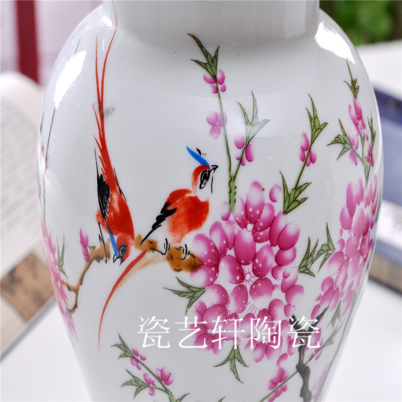 景德镇陶瓷花瓶 瓷器小花瓶 将军罐 储物罐 茶叶罐 带盖水点桃花