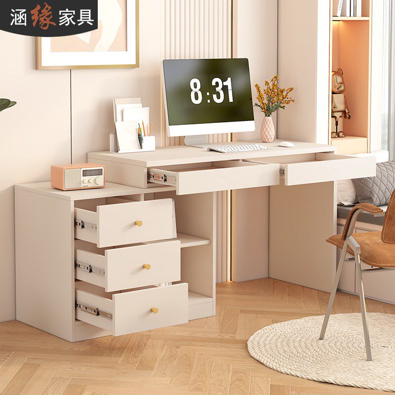奶油风转角书桌家用小户型旋转伸缩双人电脑桌写字桌办公桌7L46