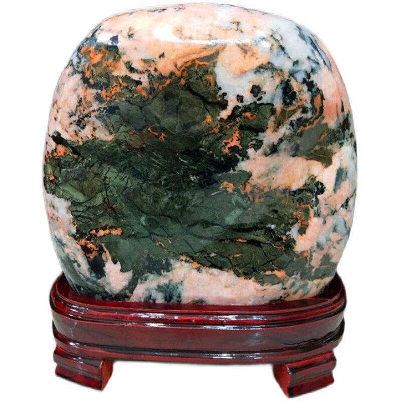 精品包邮七彩玉石草花石图案石红碧玉收藏奇石观赏石原石石头摆件