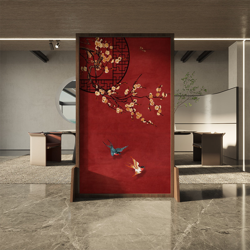 新中式移动屏风隔断客餐厅玄关茶室酒店办公室酒店红色中国风座屏