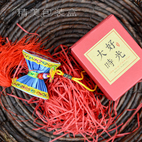 广西壮族特色壮锦 壮绣铜鼓挂件老民间手作工艺品 红色布艺礼品