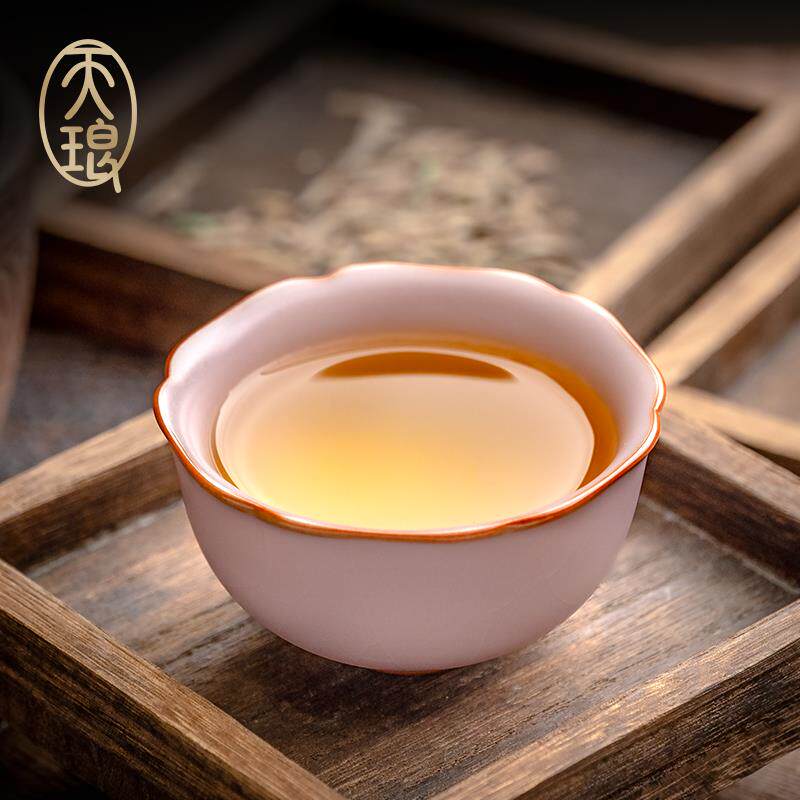 汝窑粉珀釉花韵杯高端礼品茶礼送礼主人杯水杯茶具女士瓷器功夫茶