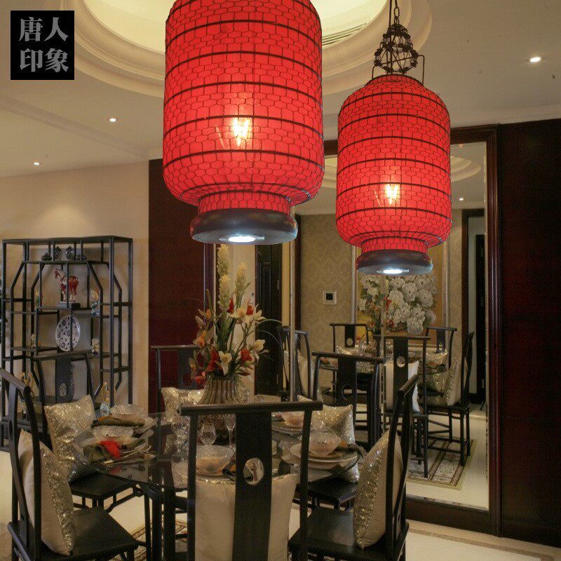 新中式手工编织铁艺灯笼吊灯餐厅火锅店茶楼饭店灯六角形灯具定制