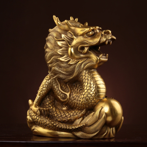 皇轩 龙摆件 铜龙摆件纯黄铜青龙工艺品招财生肖龙金龙摆件装饰品