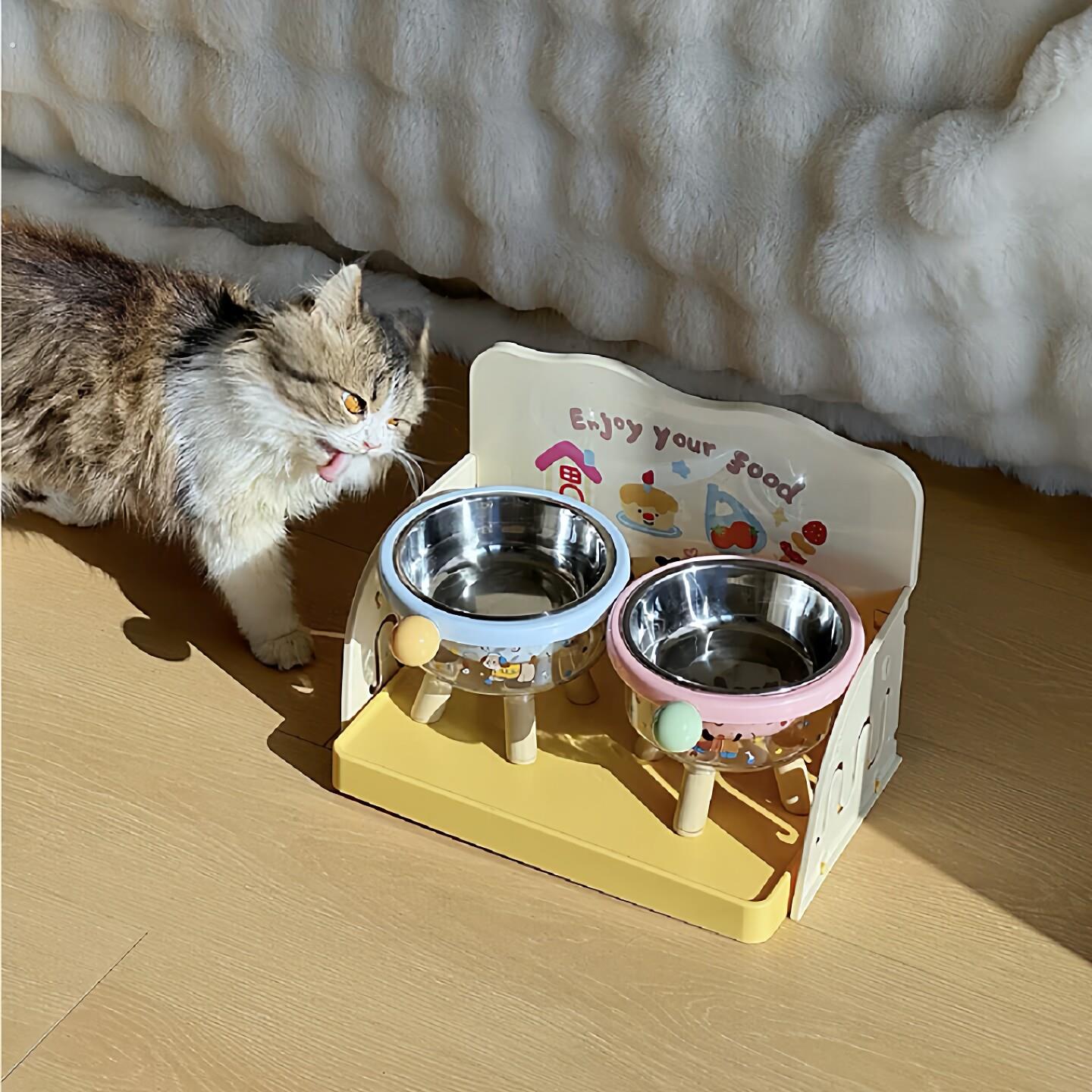 宠物餐桌可调节猫碗增高架保护颈椎猫咪食堂置物架狗狗用品收纳架图片