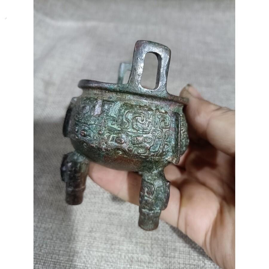 古玩杂项复古工艺品桌面摆饰仿古三足鼎青铜器铜器铜鼎摆件收藏品