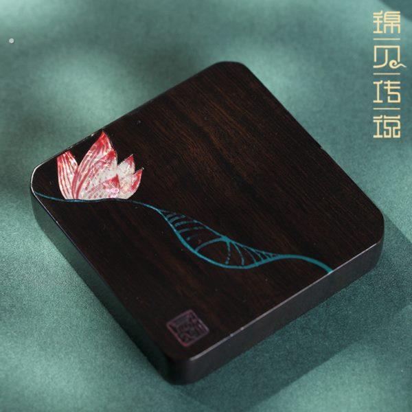 锦贝传说黑檀木茶杯垫螺钿漆器实木质茶具茶托隔热垫中式复古杯垫