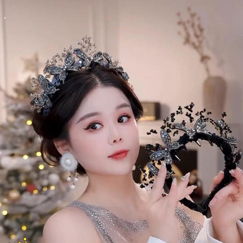 璀璨皇冠发箍女氛围感百搭重工蝴蝶公主发饰高颅顶显发量压发发夹